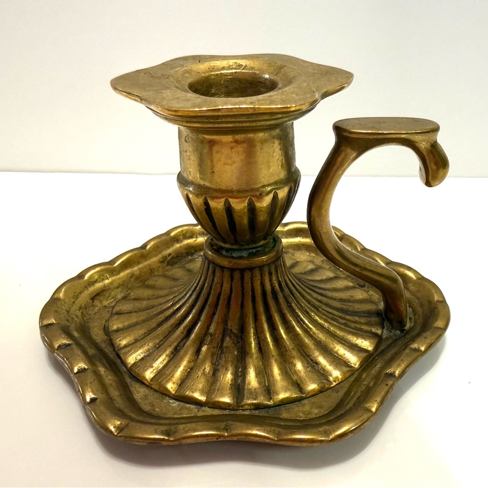 Vintage Brass Chamberstick Candle Holder with Handle – 3.5” – Heavy - Picture 1 of 5